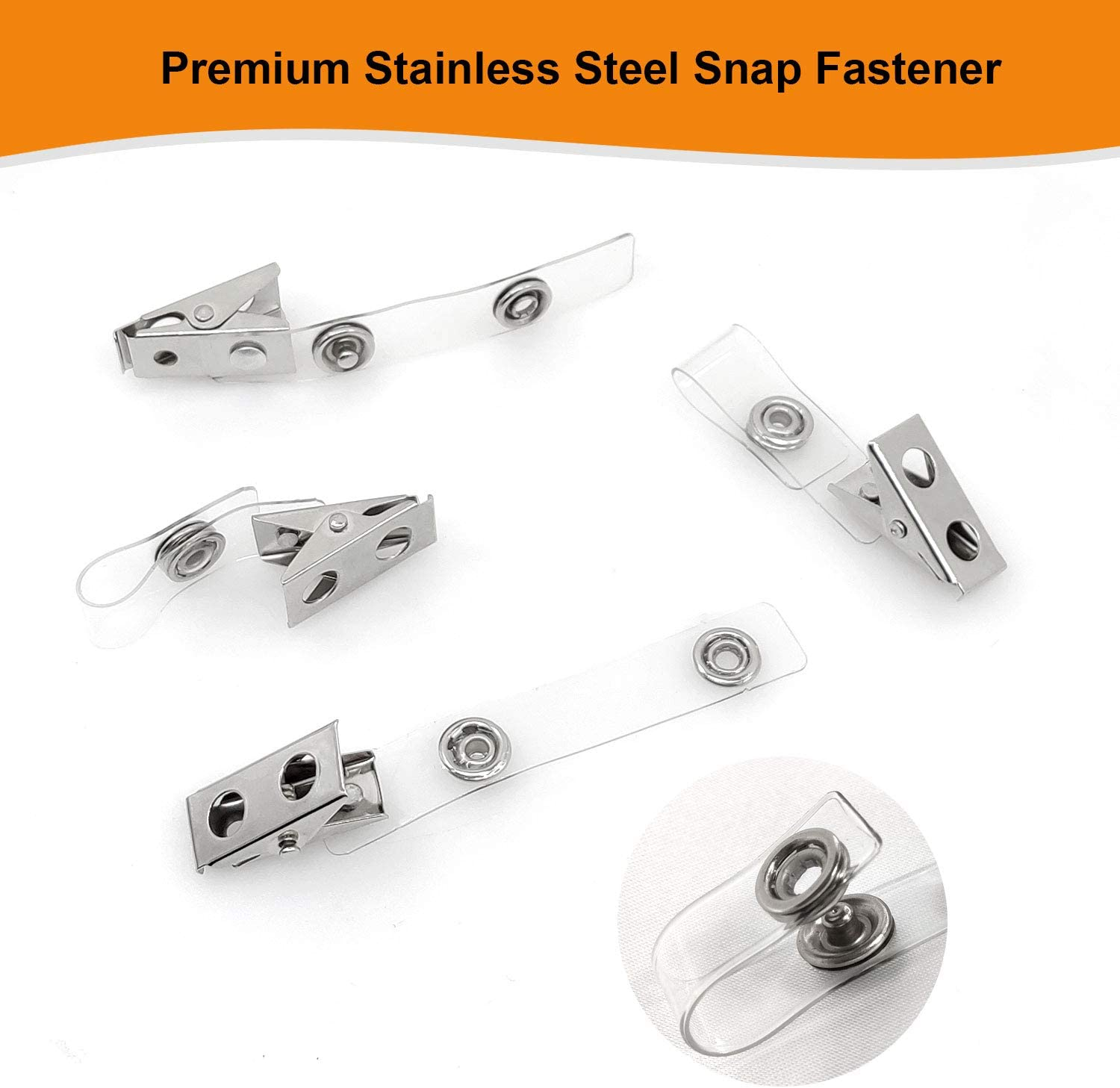 Fushing 150Pcs Metal Badge Clips with Clear PVC Straps for ID Cards and Badge Holders image number 4
