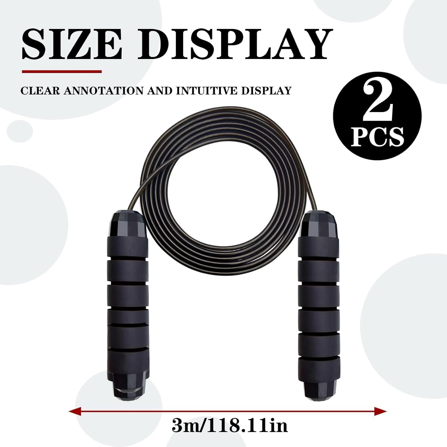 2Pcs Tangle-Free Speed Jumping Rope with Adjustable Foam Handles for Fitness, Steel Jump Ropes for Women, Men, and Kids, Black, Load Skipping Rope, Exercise to Lose Weight image number 5