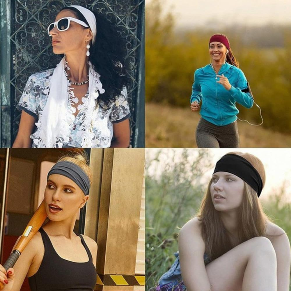 TSUOUKL Pack of 3 Women'S Cotton Headband Women'S Sports Hair Bands Elastic Headband Summer Sweat Soft Non-Slip Hairband Fashion Accessories for Cosmetics Workout Yoga Running Fitness Gym