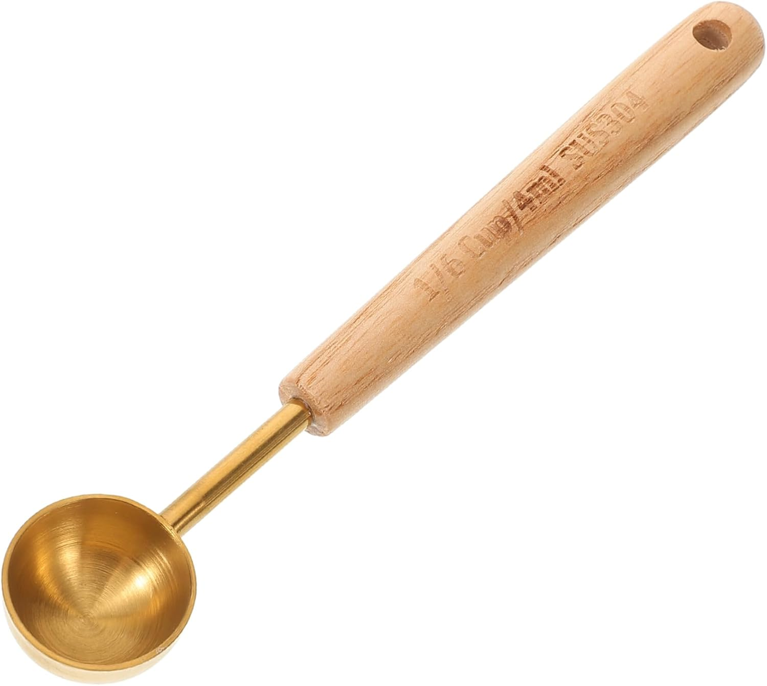 Zerodeko Coffee Milk Powder Measuring Spoon Wood Handle, Gold Matte 1/6 Cup 4Ml Stainless Steel Espresso Teaspoon for Baking and Kitchen Use image number 1