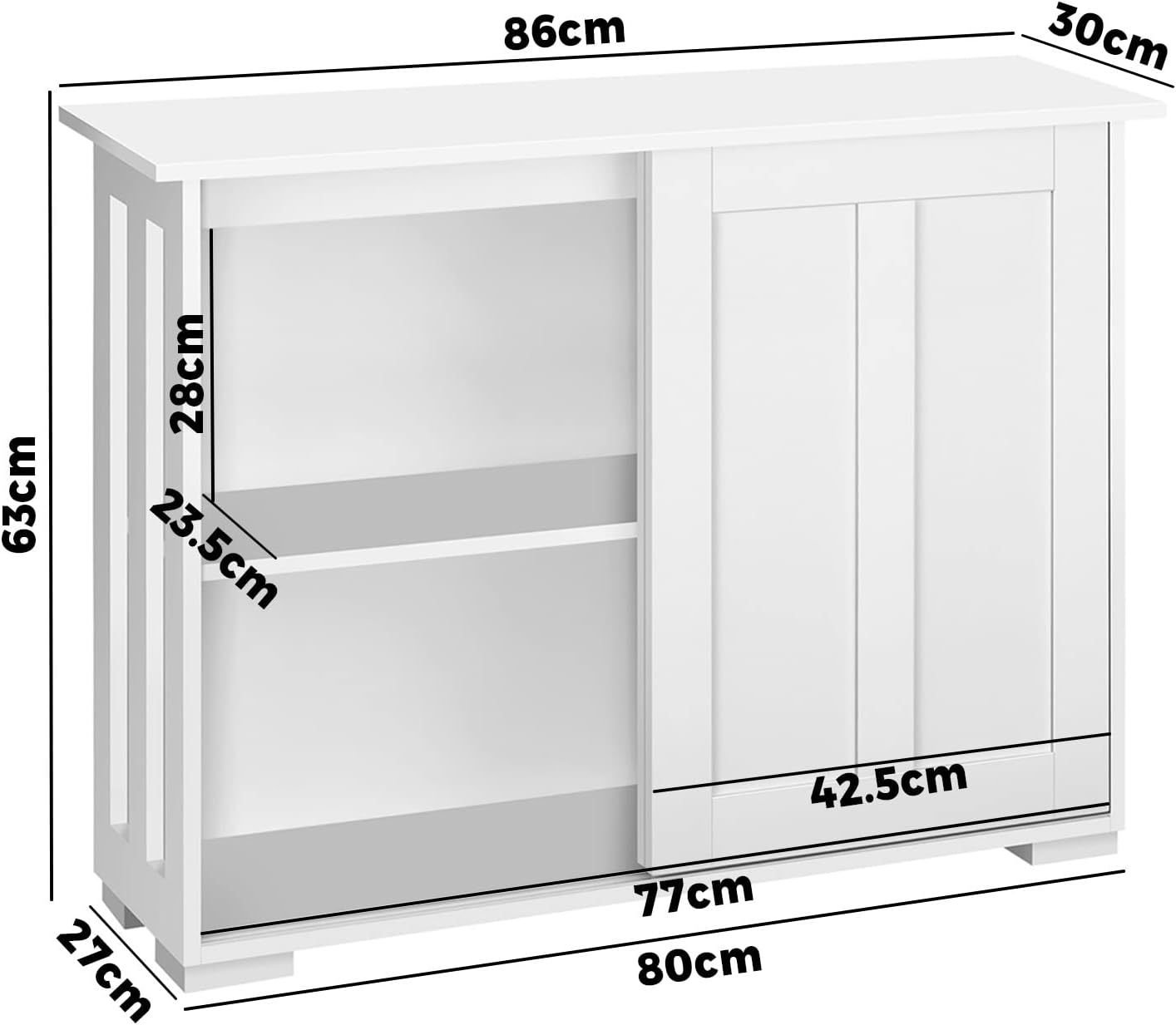 OIKITURE Sideboard Buffet Cabinet with Sliding Door - Stackable Cupboard with Storage, Open Side Panel, Low Console Table for Kitchen Living Room Dining Room, White image number 3