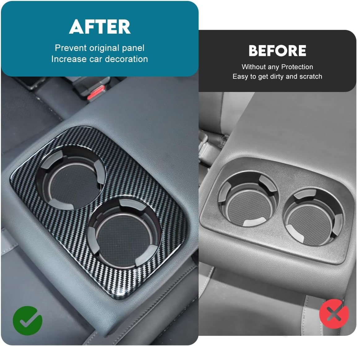 INTGET Rear Seat Armrest Cup Holder Cover for 2024 Subaru Crosstrek/2024 Subaru Impreza Accessories Carbon Fiber Car Back Center Console Water Cup Holder Panel Cover Trim(Rear Cup Holder Cover) - 4Pcs-Inner Door Handle Cover image number 4