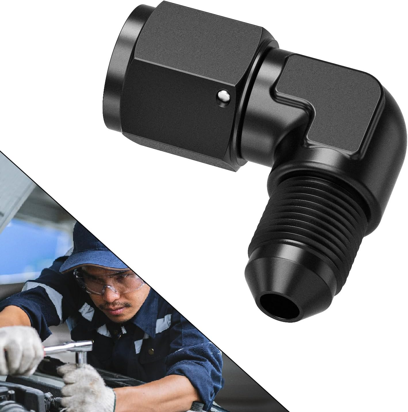 90 Degree 4AN Female to 4AN Male Swivel Flare Union Fitting Adapter, Black Hard Aluminum Hex Anodized Connector, Automotive Accessories Suitable for Vehicle Fuel Oil Line Modification