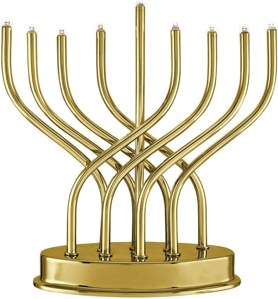 Traditional Hanukkah Electric Menorah Low Voltage Hanukkiah with LED Bulbs Contemporary Metal Electronic Chanukiah Battery Powered Chanukah Lights by Aviv Judaica (Shiny Gold/Brass) - Shiny Gold/Brass image number 6
