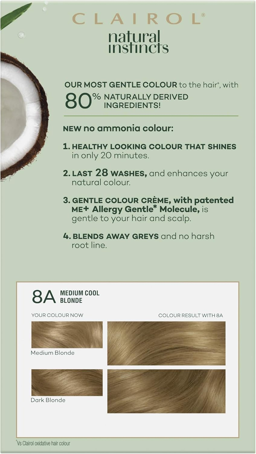 Clairol Natural Instincts Semi-Permanant Hair Colour, 8A Medium Cool Blonde, Ammonia Free, Natural Hair Colour image number 4