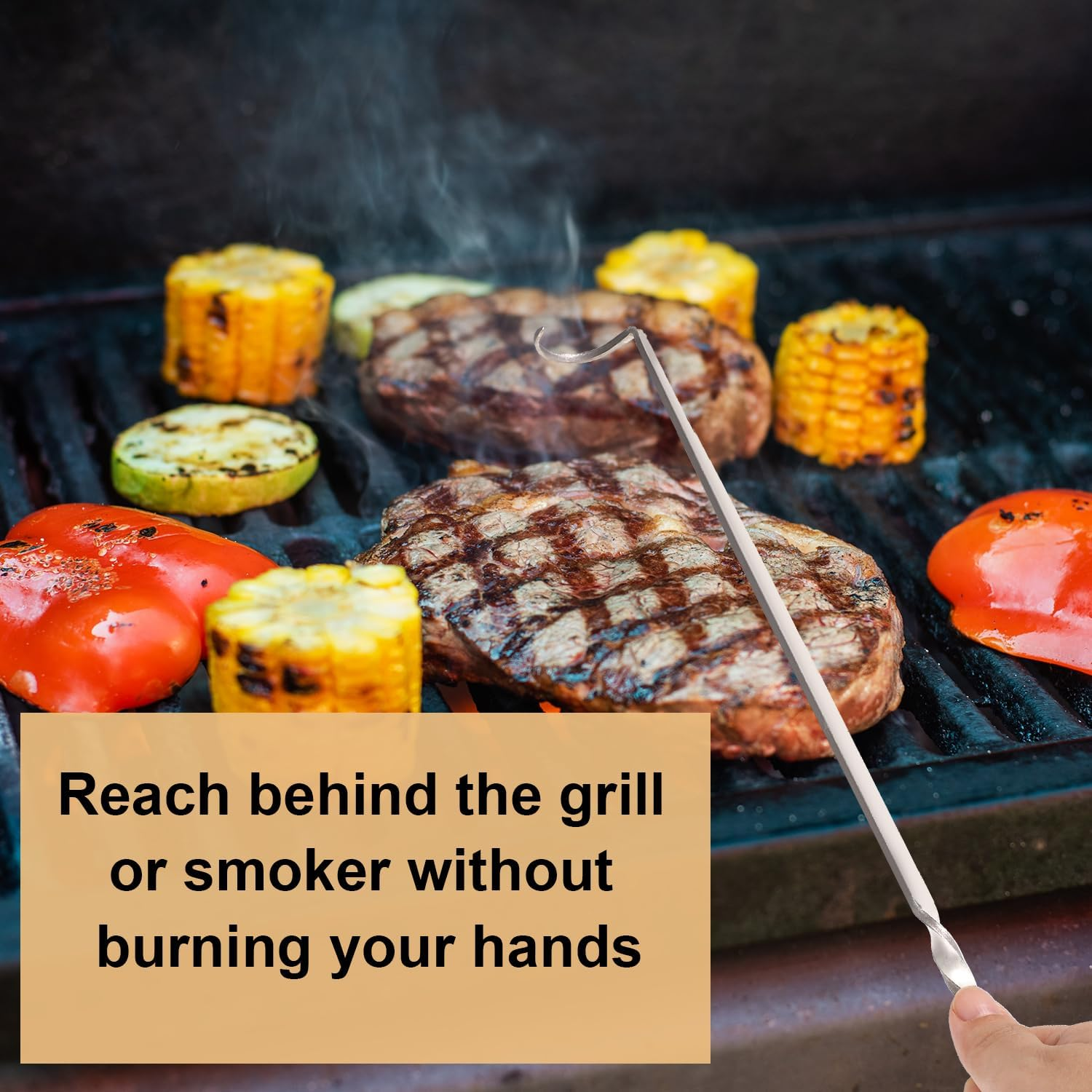 Meat Hook Flipper, Meat Flipper Hook with Rubber Tip Protective Cover Stainless Steel Meat Hooks for Grilling Meat Flippers Meat Turner Hook for Grilling Smoking Griddle image number 6