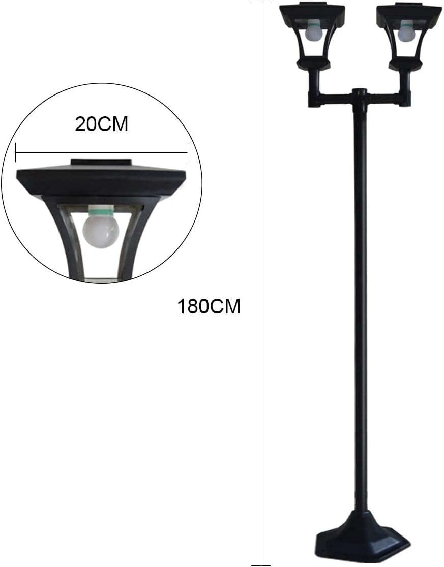 AUSWAY 180Cm Solar Lamp Post Lights Outdoor with Double Lamp, Waterproof Solar Powered Street Lights for Garden, Pathway, Driveway, Front/Back Door, Warm White Solar Post Light, Replaceable Bulb image number 5