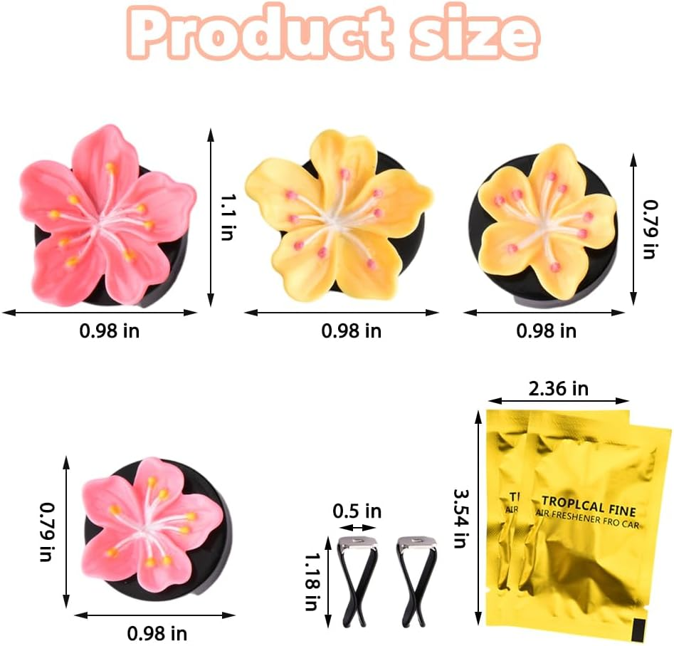 Flower Air Vent Clip Car Accessories for Women Car Air Freshener Clips Cute Rose Red Yellow Flowers Aesthetic Interior Decors for Girls New Driver Christmas Birthday Gift 4PCS image number 2