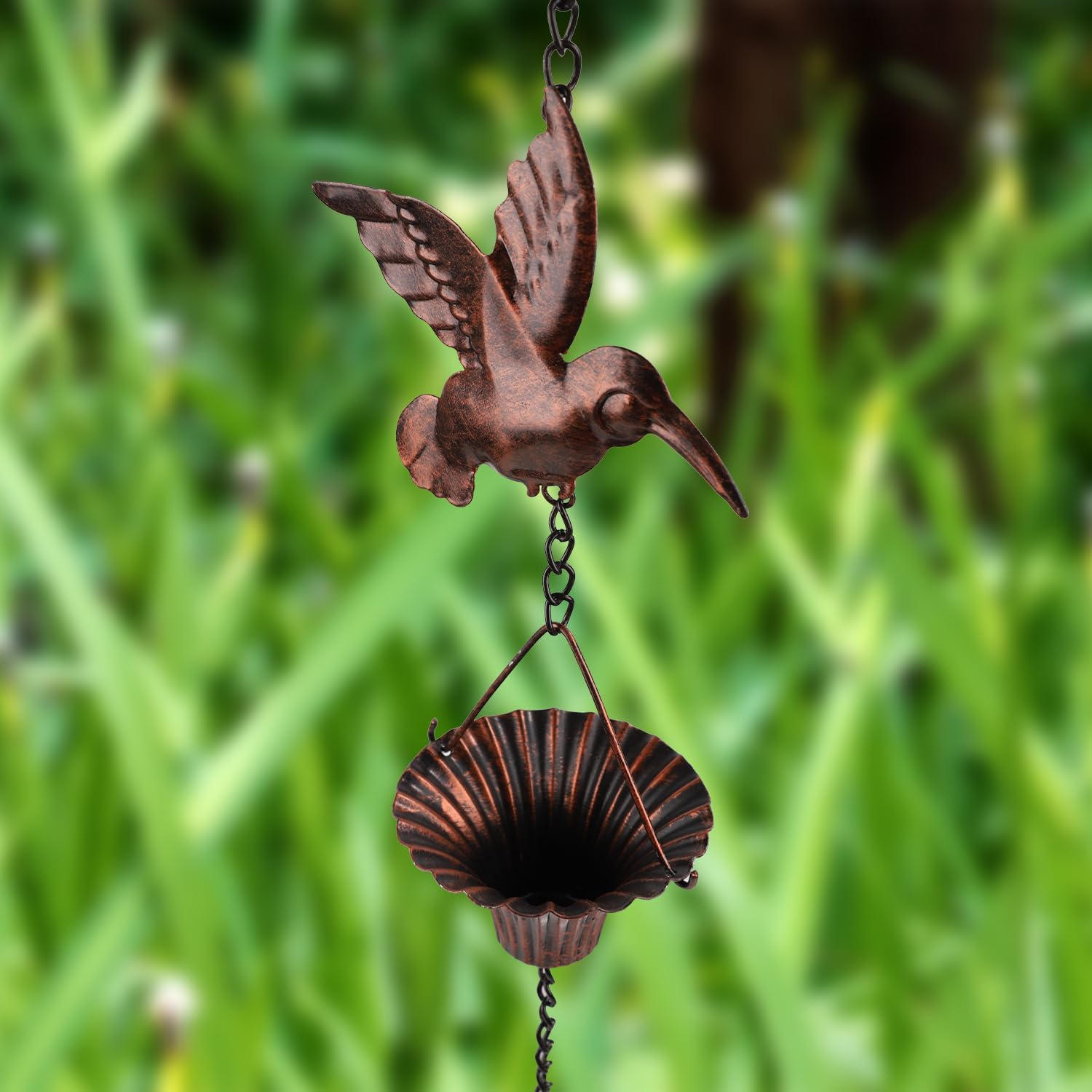 Bird Rain Catcher Chain, 8.53Ft Metal Hummingbird Rain Chain Bell, outside Decorative Downspout Chain Rainwater, Cup Wind Chime Outdoor Gutter Rainchain Decor for Terraces, Villas, Courtyards image number 5