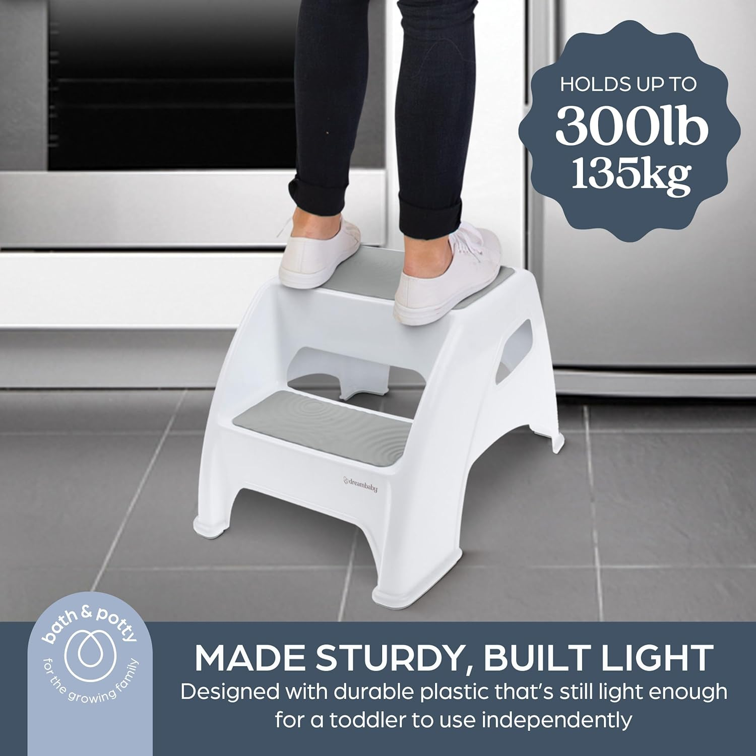 Dreambaby Toddler & Me 2 up Step Stool, Toddler Step Stool Suitable for Adults, Holds up to 135Kg, Toilet Steps for Toddlers & Adults, anti Slip Pads, Toilet Training Steps, Bathroom Stool - Grey image number 4