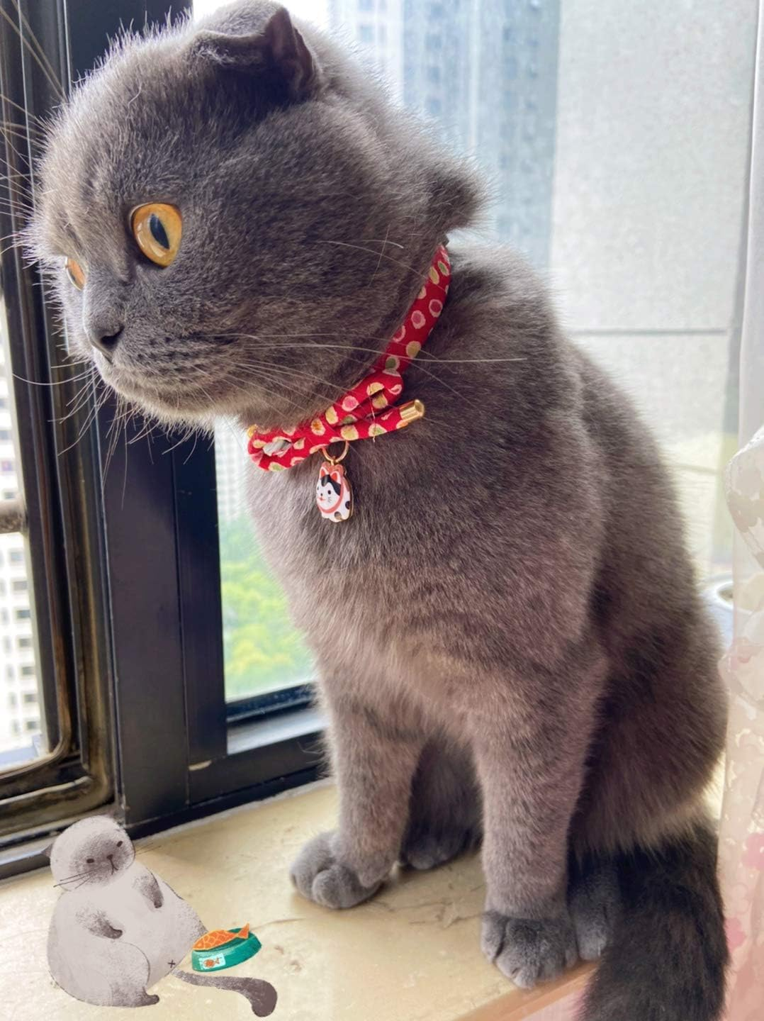 Petsokoo Cute Bowknot Cat Collar with Bell. Japan Colorful Polka Dots Pattern. Lucky Cat Charm. Safety Breakaway, Soft, for Girl Boy Male Female Adult Cats,Red image number 2