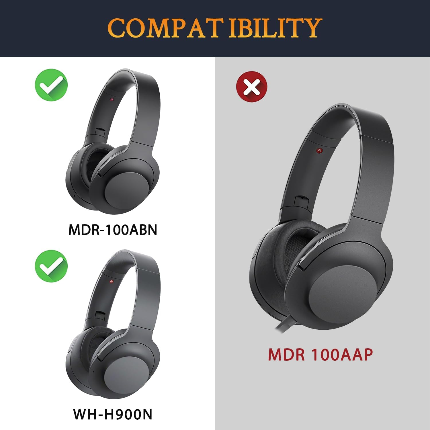 SOULWIT Cooling Gel Ear Pads Cushions Replacement, Earpads Compatible with Sony WH-H900N (H.Ear on 2 Wireless) & MDR 100ABN (H.Ear on Wireless) Noise Canceling Over-Ear Headphones - Black - Cooling Gel-Black image number 3