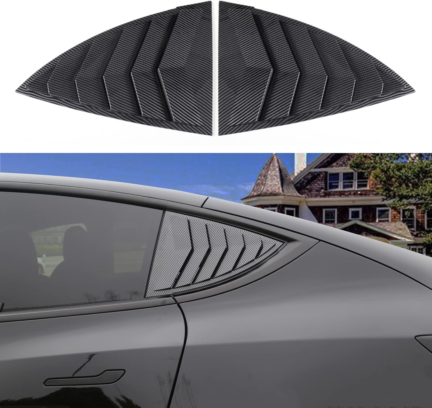 YHCDSEA for Model Y Side Window Louver Cover Sport Style for Tesla Model Y 2021 2022 2023 2024 2025 2026 Accessories (Glossy Carbon Fiber Pattern)