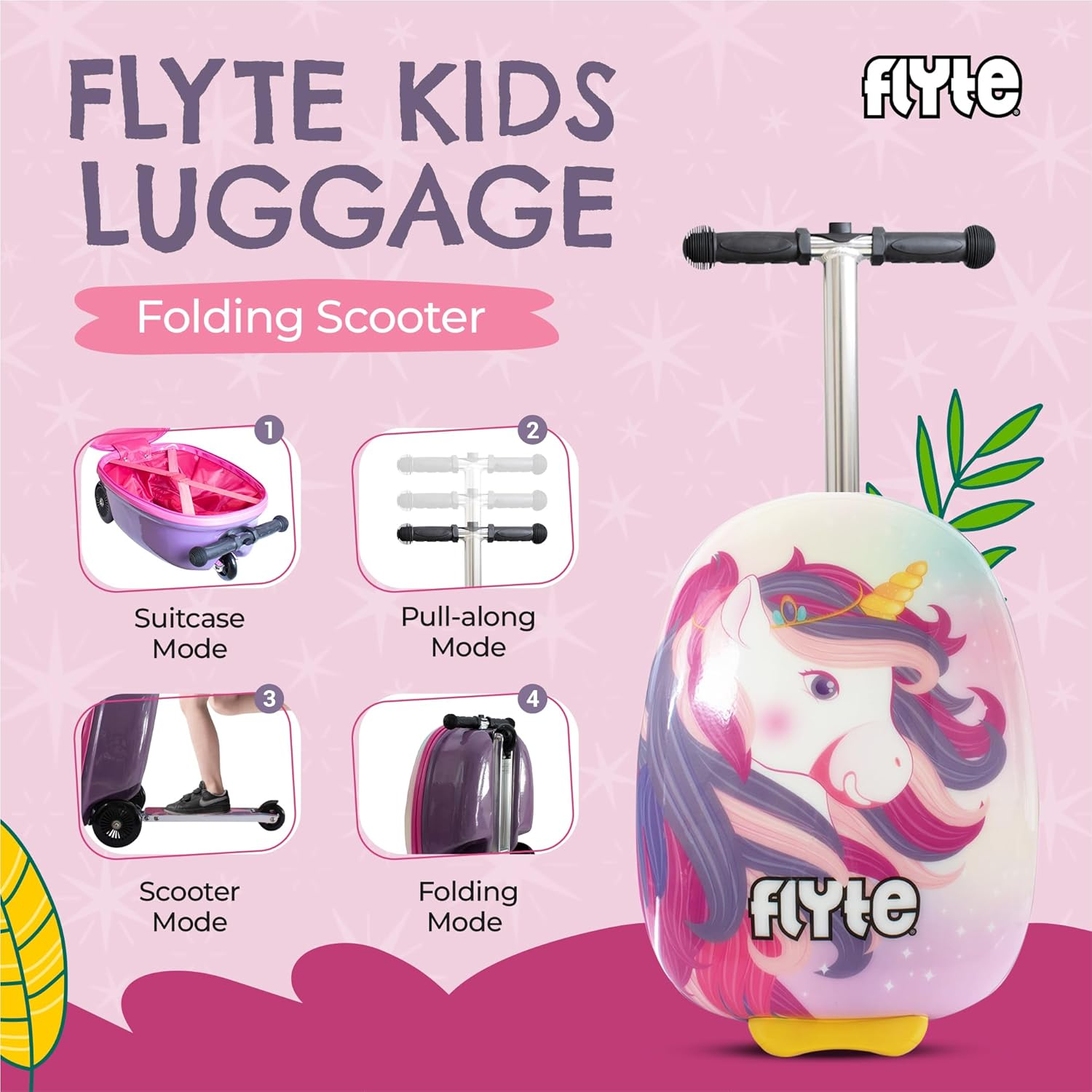 Flyte Zinc Kids Suitcase Scooter Luna the Unicorn 18" image number 4