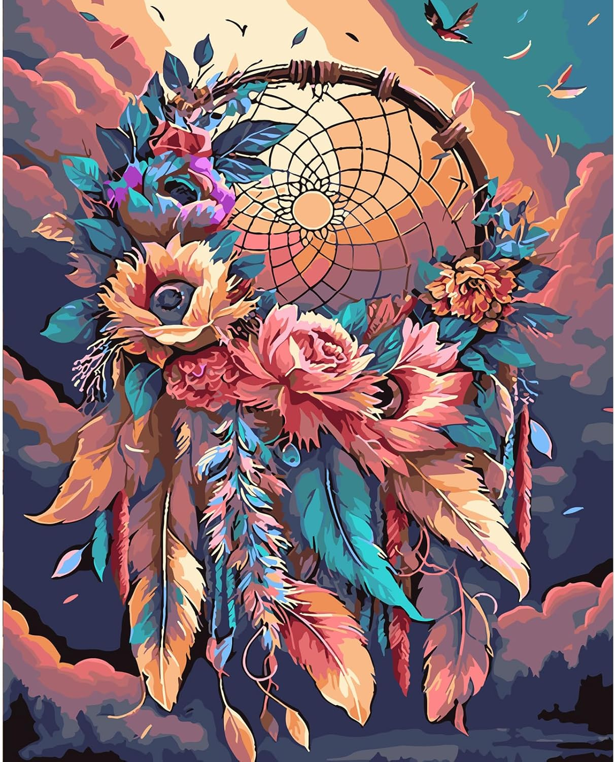 HEIBAGO Owl Paint by Numbers, Flowers Paint by Numbers for Adults Beginners, DIY Paint by Numbers on Canvas Animal Oil Painting Picture for Home Art Decor 16X20 Inch