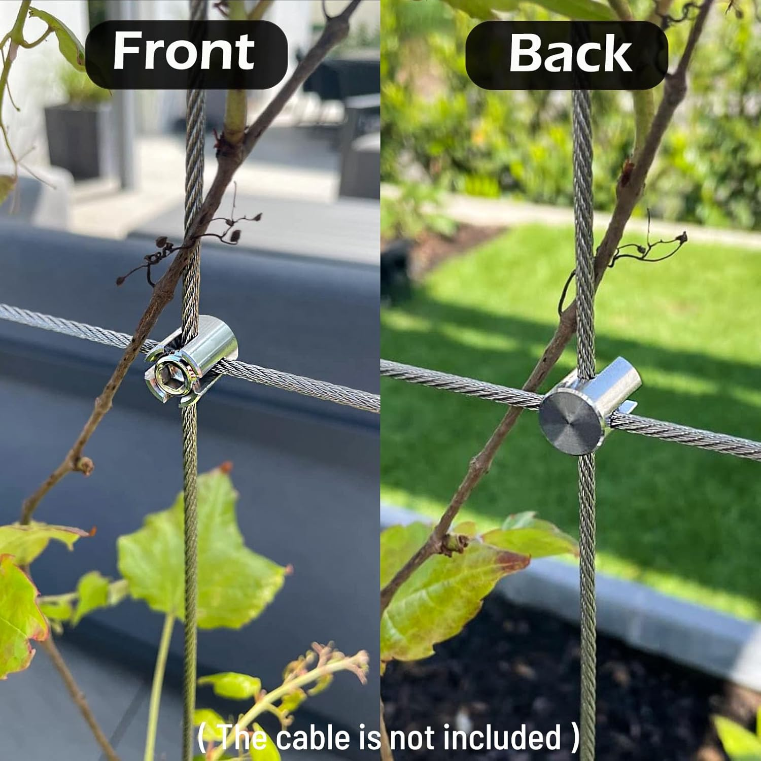 Acemaker 20PCS Cross Cable Clamps, T316 Stainless Steel Cross Clamps for 1/8" Wire Rope or Rod Fittings, No Drilling Required Clips for Wire Trellis Kits, Espalier Cable Trellis System (Invisible) image number 5