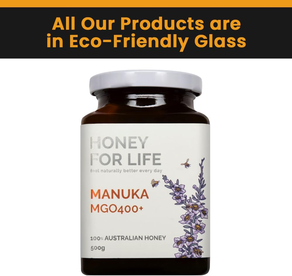 Australian Monofloral Manuka Honey Medical Grade - MGO 400+ | Raw Honey in Glass Jar | Pure Honey - Lab Verified Pesticide & Antibiotic Free | Batch Traceable | Manuka Honey 500G by Honey for Life image number 3