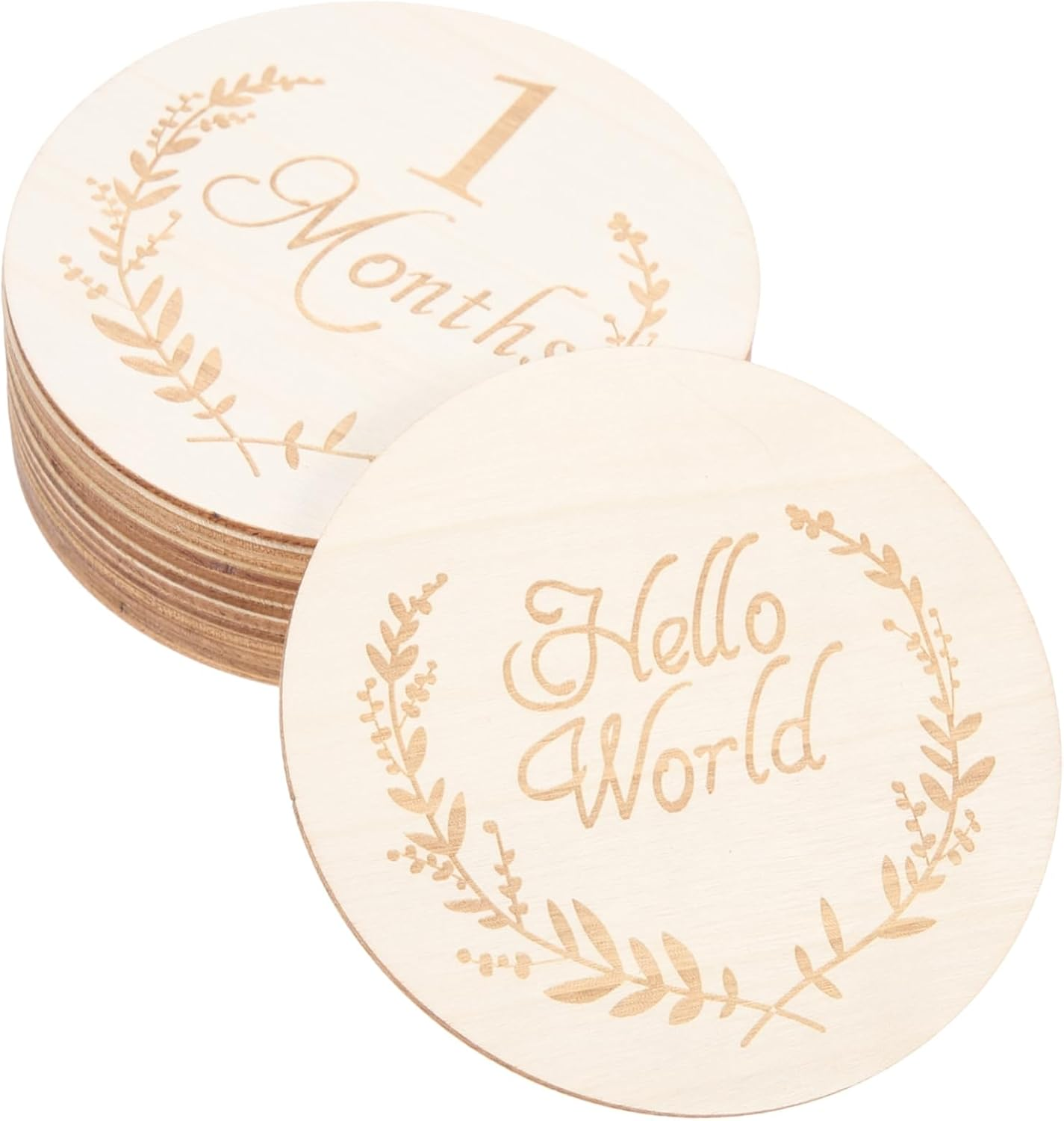 Veemoon 13Pcs Wooden Slices Milestone Cards Growth Cards Photo Props for Year Old Birthday Party Decorations Hello Wood Discs