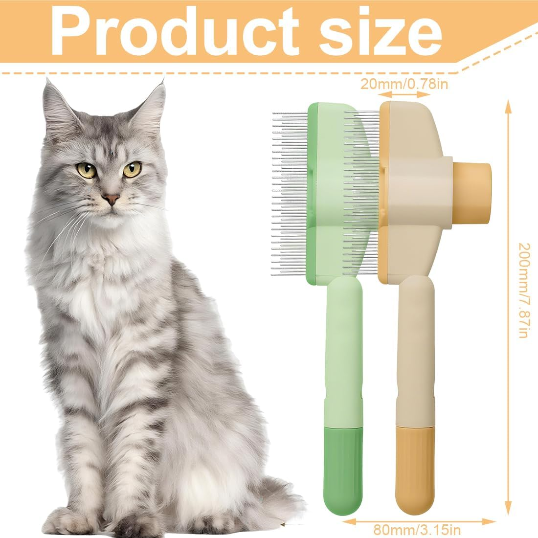 HAZMA Pack of 2 Self-Cleaning Pet Brushes for Long and Short Hair Care, Cat Brush, Fur Flash Brush, Cat Paw Tenmond Brush, Pet Comb for Removing Matte Hair (Green + Yellow)