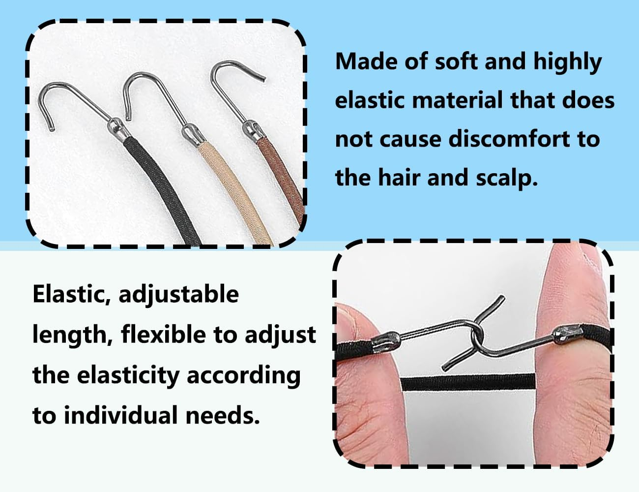 KAPSING Pack of 3 Elastic Hair Bobbles with Hooks, Elastic Hook Hair Scrunchie Bungee, Adjustable Ponytail Holder, Suitable for Most Hairstyles image number 2