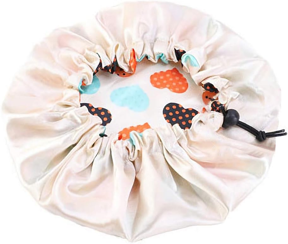 COMVIP Children Adjustable Bathing Cap Elastic Flower Satin Bonnet F: Beige image number 5