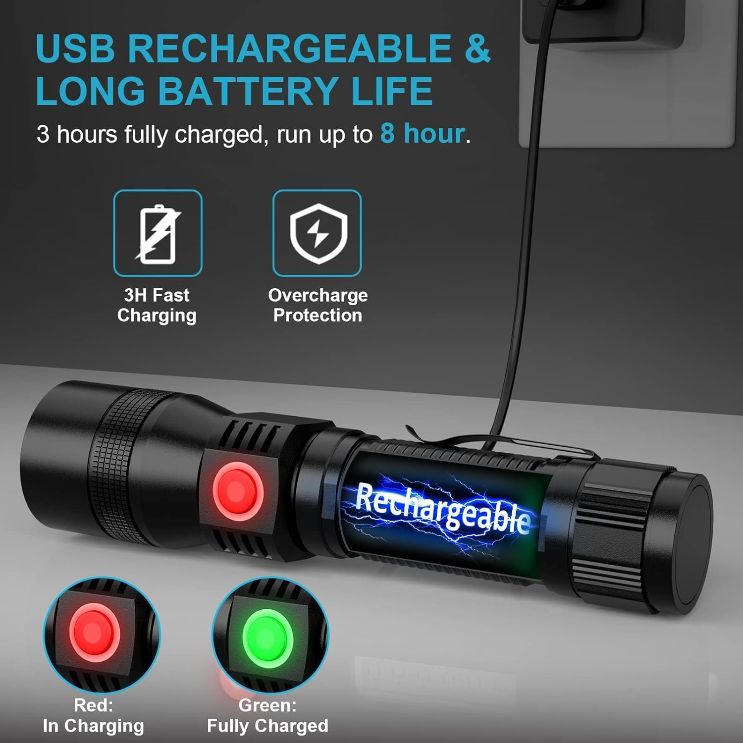 Rechargeable Flashlights, 3 in 1 Super Bright Black Light Flashlights 1200 Lumens, 7 Modes, Zoomable, IPX6 Waterproof Flash Light Recharchable for Camping, Emergency, Pet Clothing Detection image number 3