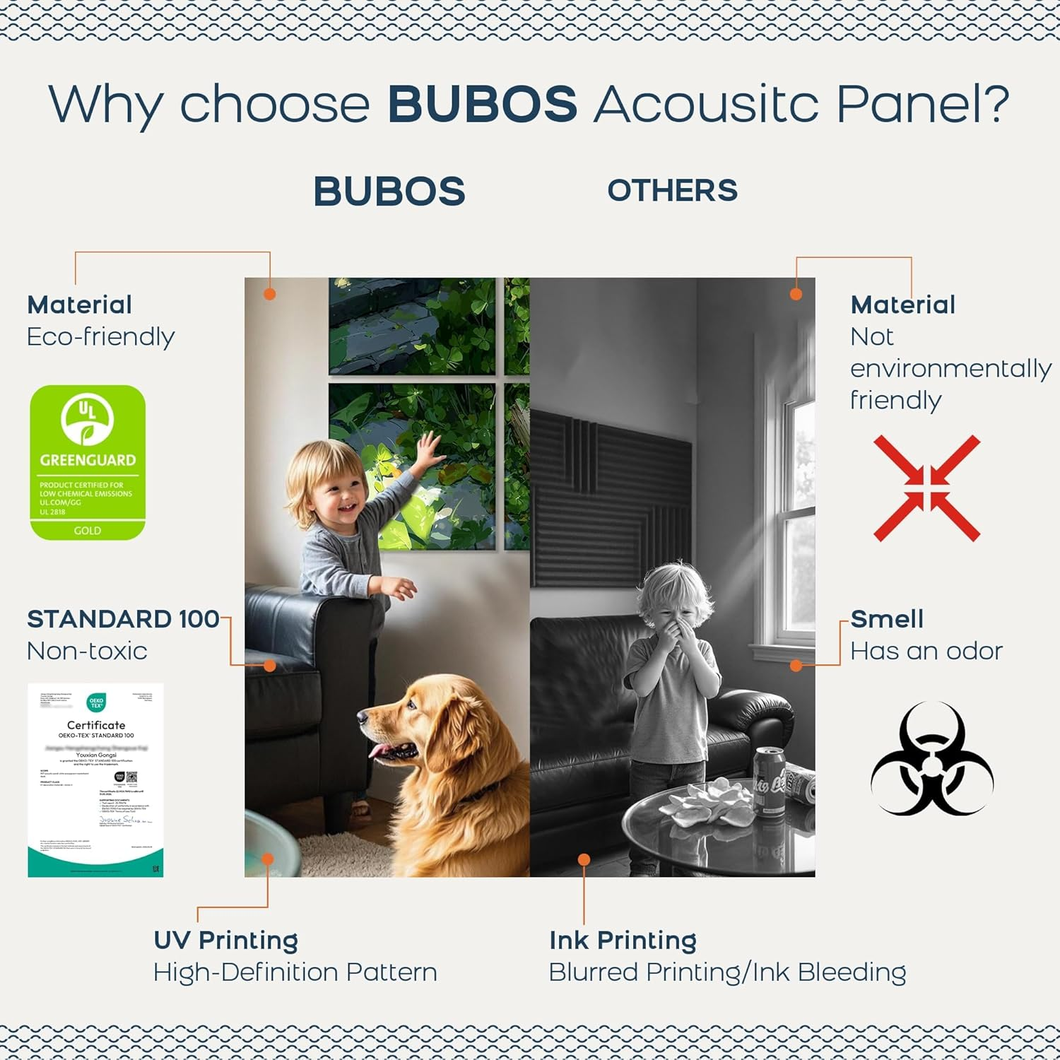 BUBOS 6 Pack Art Acoustic Panels Soundproof Wall Panel,23.6X23.6 Inches Large Sound Panel,Self-Adhesive Decorative Acoustical Wall Panels, Acoustic Treatment for Home（Clover Chronicles​​） - Gold image number 2