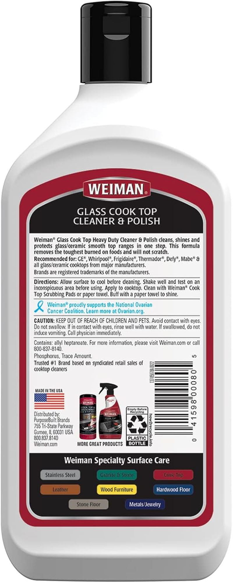 Weiman Glass Cook Top Cleaner & Polish - Non-Abrasive, Non-Toxic Cleaning Product for Glass & Ceramic Stoves - Removes Burnt Food & Grease - 284 Ml, Pack of 2 image number 1