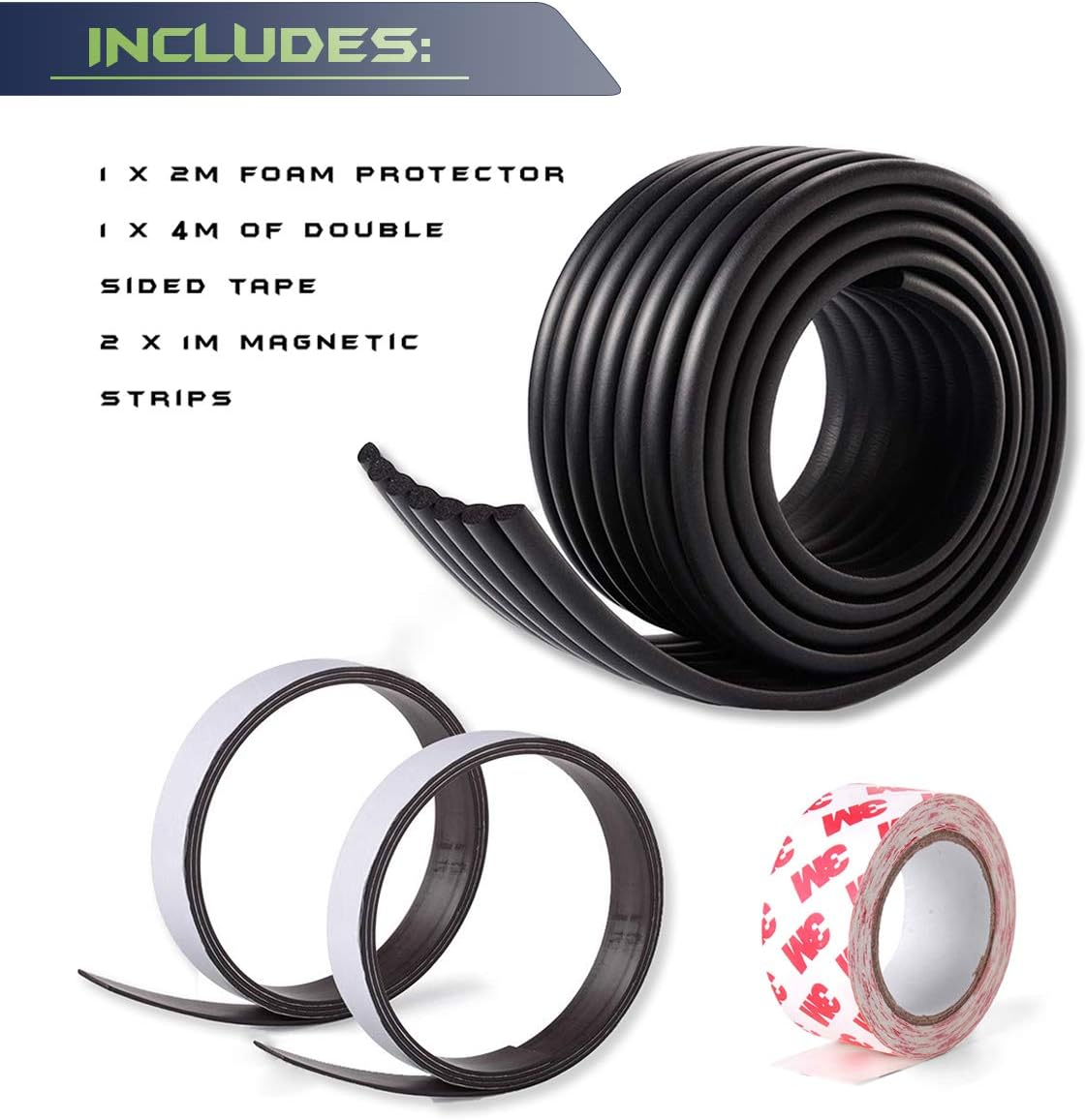 Car Door Dent Protector Removable Soft Cushion Magnetic Car Door Guard Strip for Garage Parking 2 Meter - Black AT007 image number 1