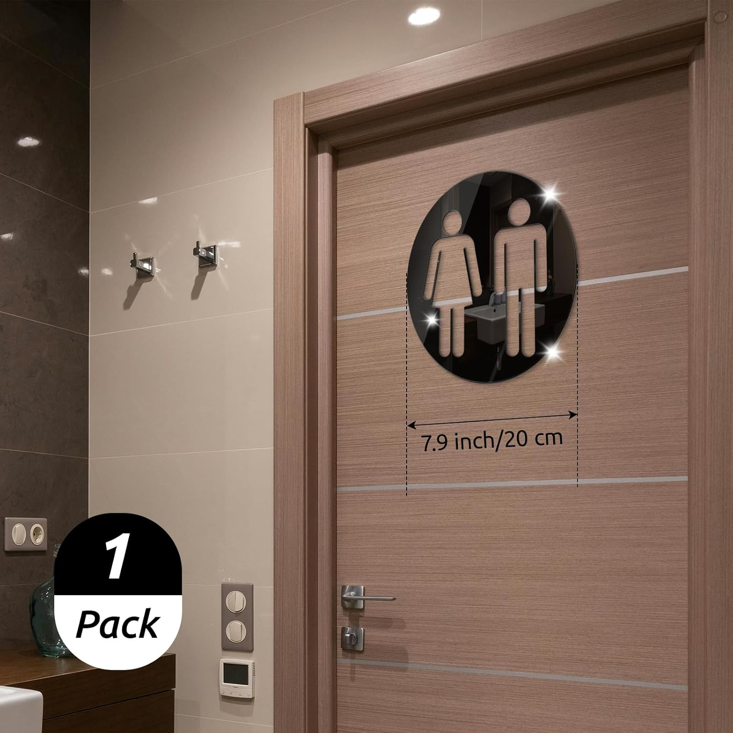 All Gender Restroom Sign Peel and Stick, Acrylic Mirror Sticker Gender Neutral Bathroom Signs Wall Decor Decal, Vinyl Unisex Bathroom Door Sign, Men and Women Toilet Sign for Home, Silver image number 2