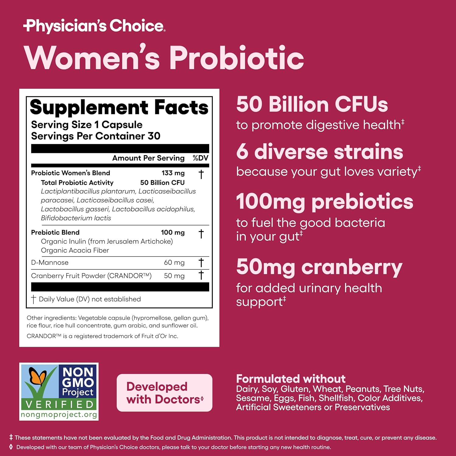 Prebiotics & Probiotics for Women - Clinically Proven Procran - Organic Prebiotics, 50 Billion CFU, D-Mannose & Cranberry for Digestive, Immune, Feminine Health, Soy & Dairy Free, 30 Vegan Capsules image number 4