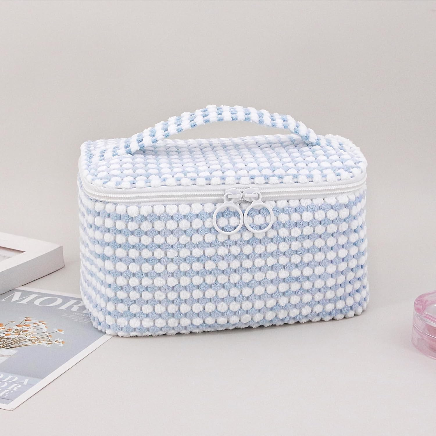 DDPOND Double Layer Cosmetic Bag Large Capacity Storage Bag Travel Toiletry Bag Organizer Portable Makeup Bag with Handle - Black image number 6