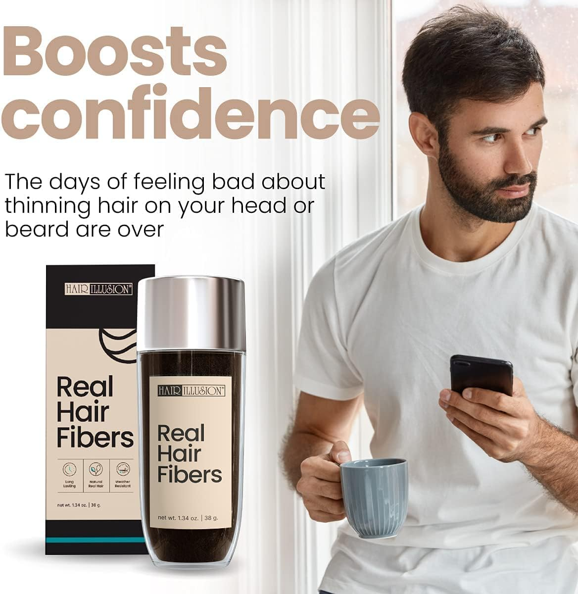 Hair Illusion Dark Brown Real Hair Fibers for Thinning Hair - 100% Natural Texture, Non Synthetic Hair Fibers - Bald Spot Cover up for Women & Men - 38 Gram image number 4