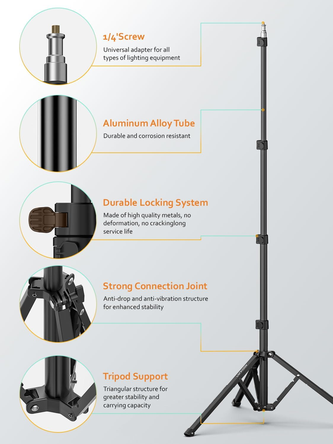 AOCHUAN 1.7M Complete Camera Tripod for Smartphones Camera Gimbal Stabilizers W/ 0.44M ~1.7M Aluminum Alloy Lighting Stand(T20) image number 6
