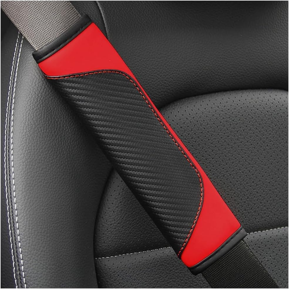 2PCS Car Seat Belt Cover, Carbon Fiber Seatbelt Shoulder Protection, Soft Car Seat Belt Strap Cushion Protect Your Neck and Shoulder, Car Accessories Seat Belt Pad for Car Truck (Red, One Size)