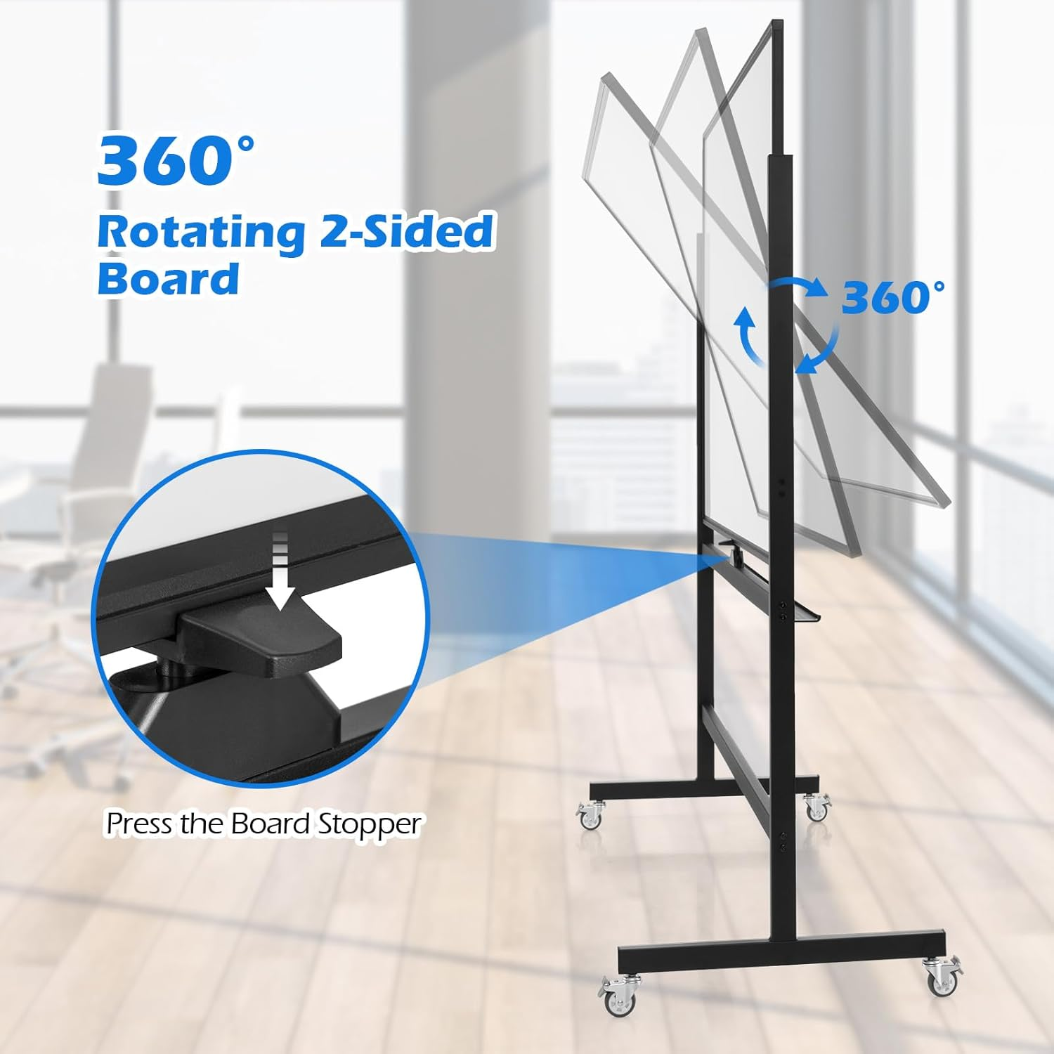 Costway 90 X 120 Cm Mobile Magnetic Whiteboard, Double-Sided Reversible & Lockable Free-Standing Whiteboard, Adjustable-Height, 360&deg; Rolling Dry Erase Board with Flip Chart for School, Office, Home image number 7