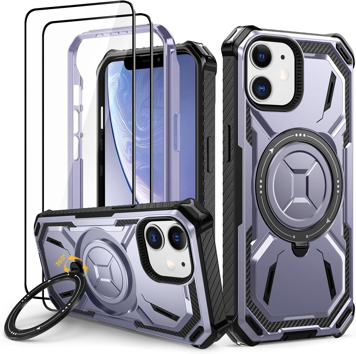 Lanhiem Mobile Phone Case for Iphone 11 Pro Case with 2 Pieces Tempered Glass and 360&deg; Ring Stand, Military Shockproof Protective Case for Iphone 11 Pro Case, Green image number 2