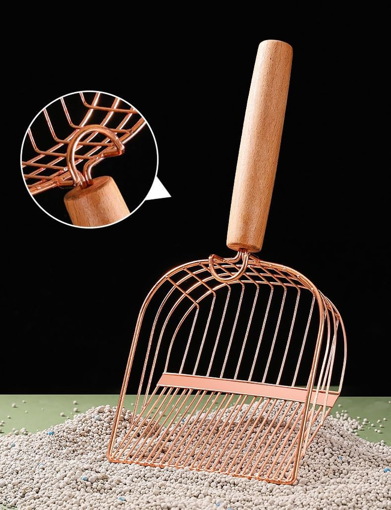 Cat Litter Scoop, Large Stainless Steel Sifter with Wooden Long Handle,Kitty Metal Deep Shovel Scooper,Poop Sifting, Kitten Pooper Lifter for Litter Box with Hook (Rose, 1 Pcs) image number 1