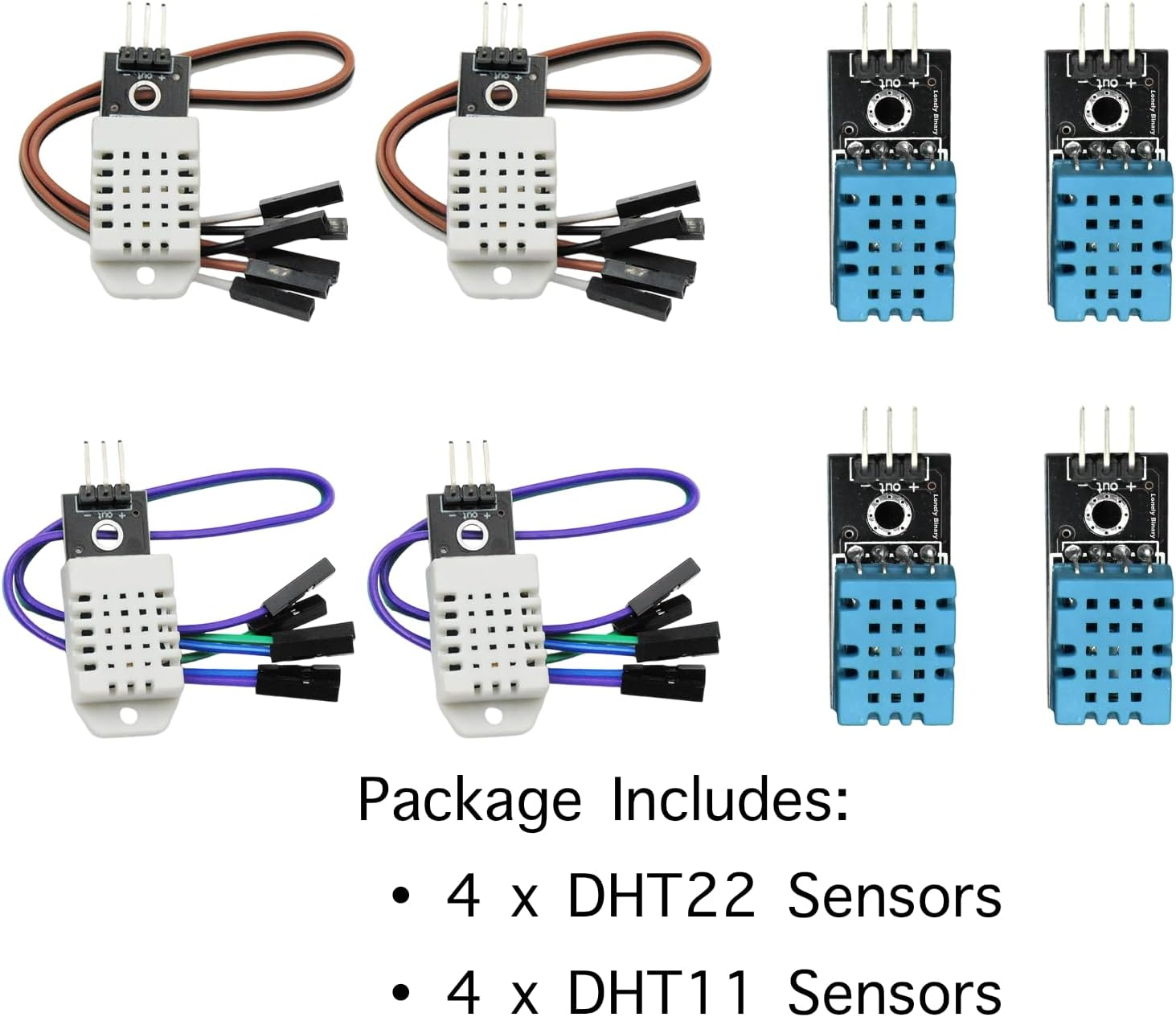 Lonely Binary DHT22 & DHT11 Temperature and Humidity Sensor Set &ndash; 4&times; DHT22 & 4&times; DHT11 &ndash; Digital Output, DC 3.3V-6V, Compatible with Arduino, Raspberry Pi, ESP32 for Smart Home image number 1
