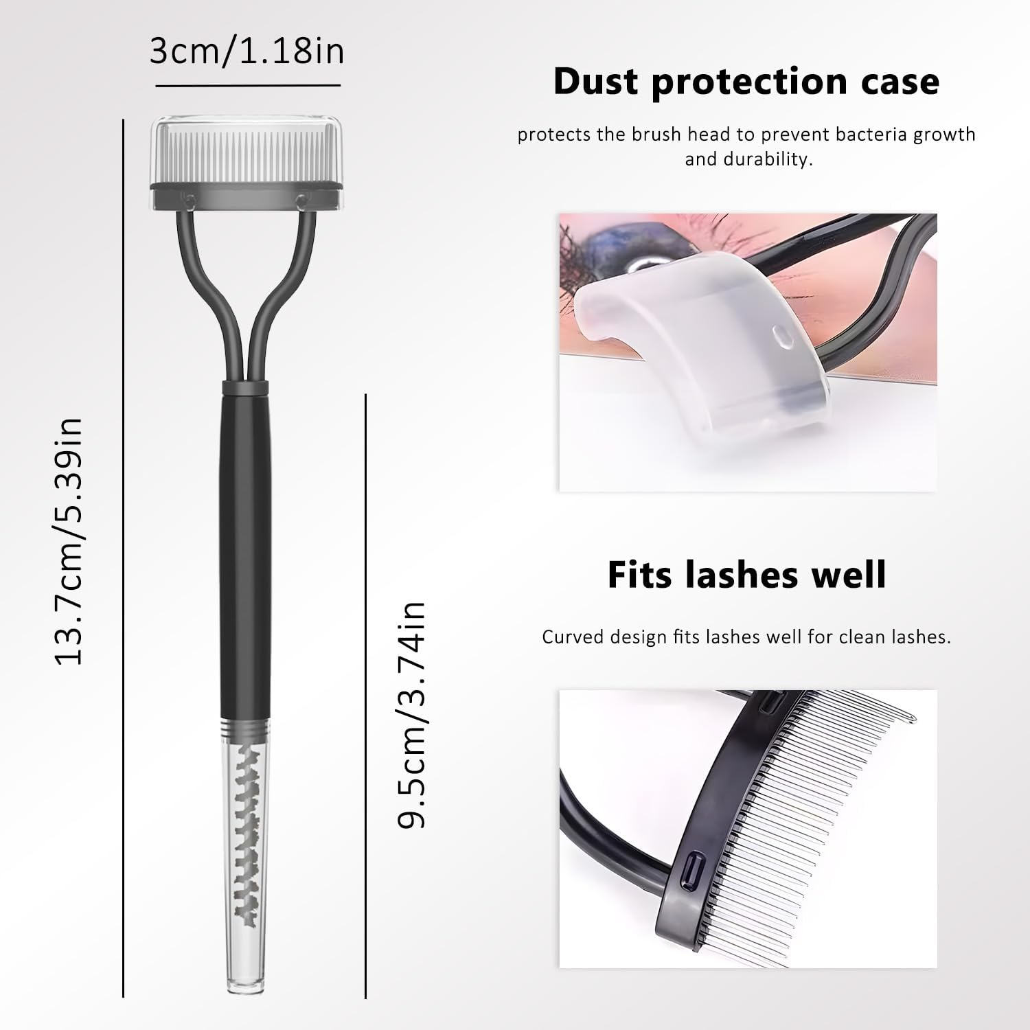 WALWAL Eyelash Comb Eyelashes Separator Tool Mascara Applicator, Arc Design with Comb Cover(Black, with Eyebrow Brush) image number 1