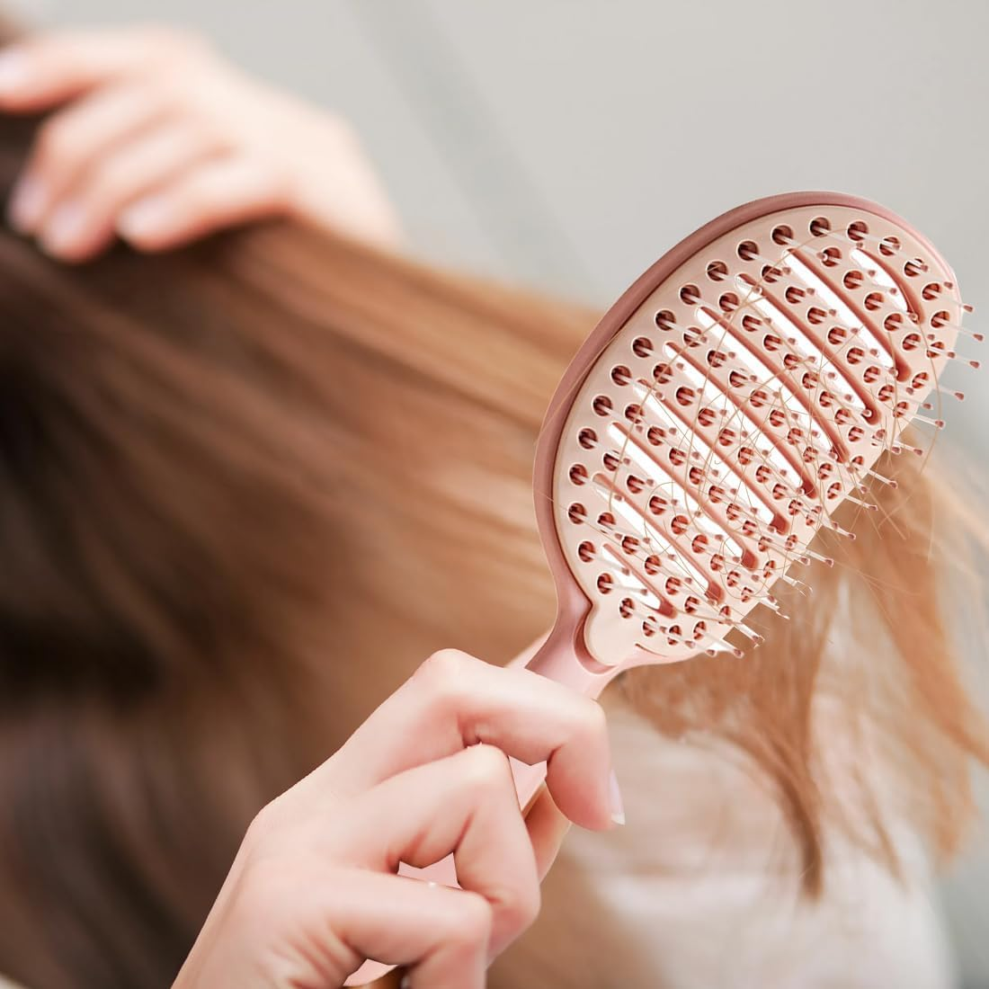 HQRKOTM 1 X Hair Brush, Curl Brush, Bounce Curl Brush, Professional Detangling Brush for All Hair Types, Removable Cleaning Brush, More Shine, Volume, Pink image number 2