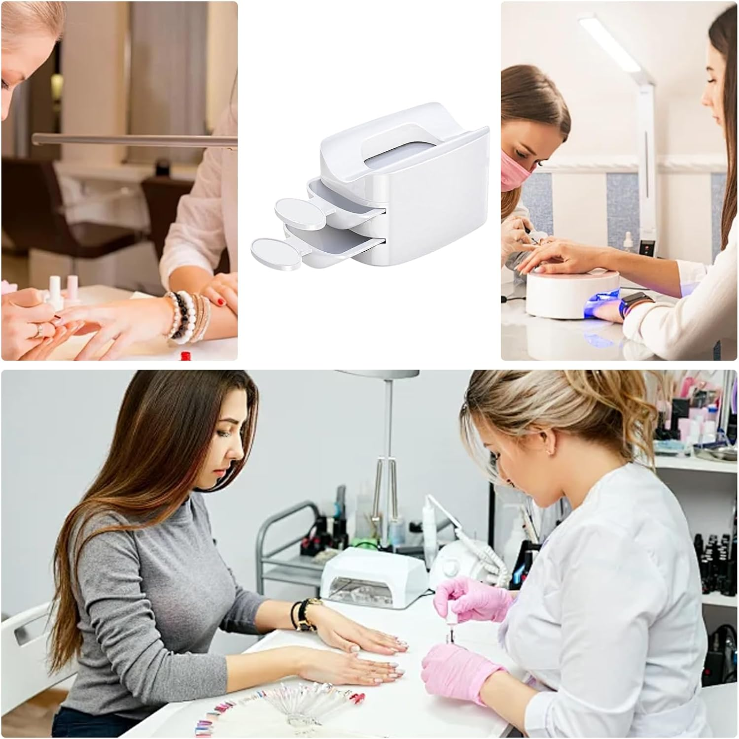 Dip Powder Tray Tool | Layer Glitter Catcher | 2-In-1 Powder Recycling Container with Rhinestones Gems Decoration for Women Girls Manicure Accessory Professional Salon Home Use Creative image number 6