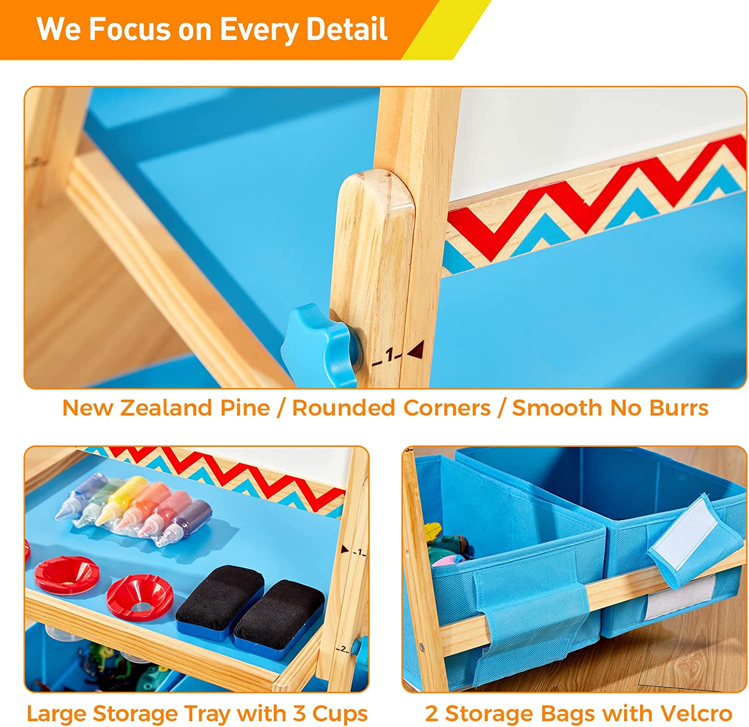 FUNLIO Art Easel for Kids Aged 2-8, Anti-Warp Board & Erasable Frame, Toddler Painting Easel with Magnetic Chalkboard/Whiteboard, 3-Level Height Adjustable, All-In-One Standing Easel with Paper Roll image number 3