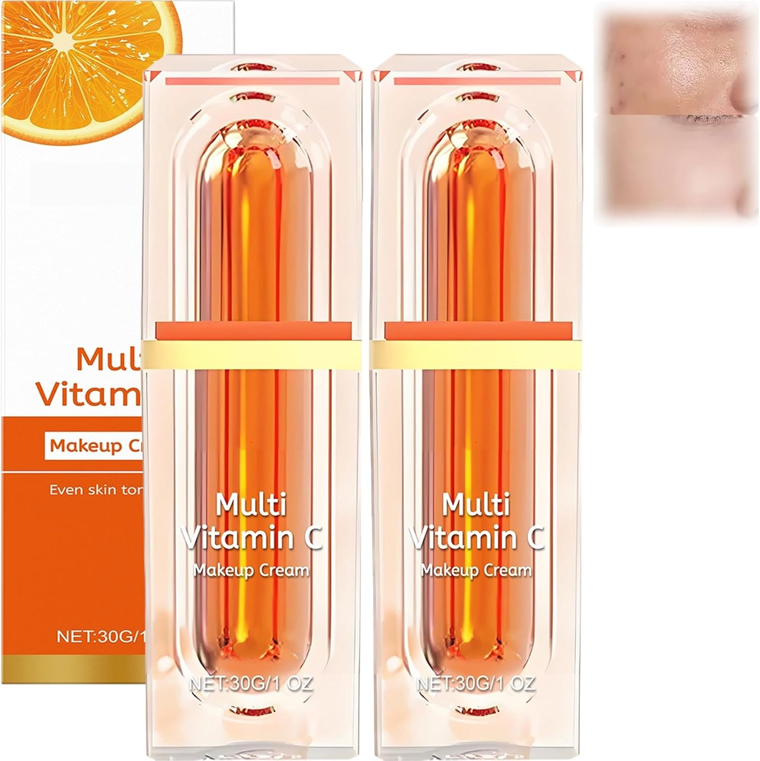 Japanese Vitamin C Tone-Up Cream, Multi-Vc Brightening Moisturiser, Lightweight Makeup Base with Hydrating Concealer, for All Skin Types, Daily Use, Natural Glow (1Pcs)