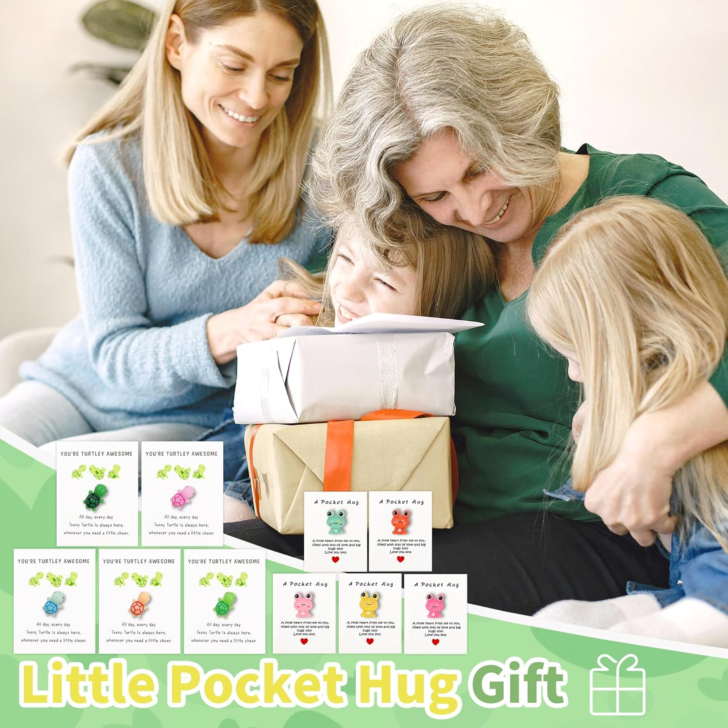 10 Colors Pocket Hugs Frog and Turtle, Mini Pocket Hug Bulk with Greeting Cards, You'Re Turtley Awesome Inspirational Gifts with Card, Frog Turtle Gifts for Friend, Family (10 Colors) image number 5