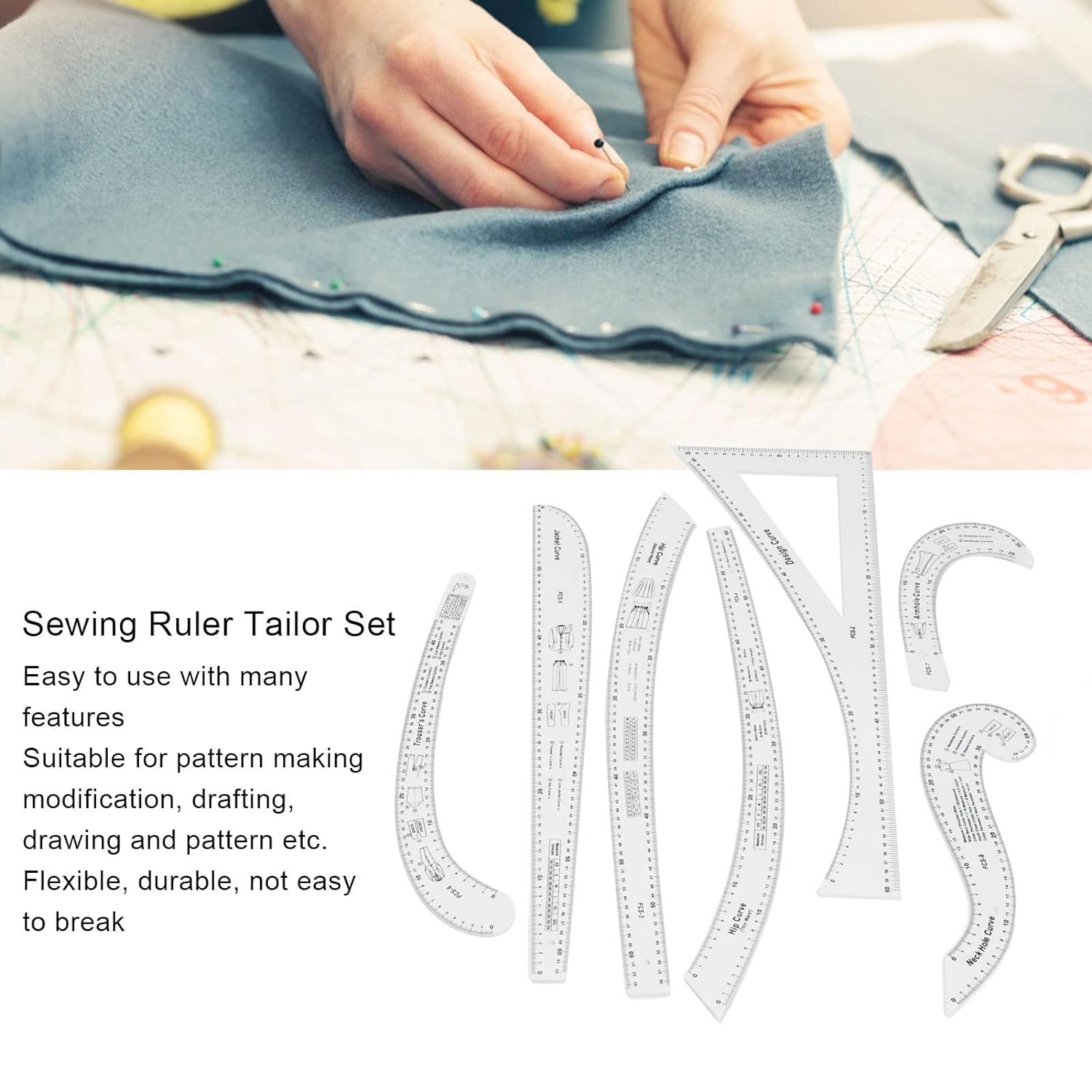Curve Ruler Set, 7Pcs Flexible Durable Sewing Pattern Making Tools for Drawing for Making Pattern for Drafting image number 4