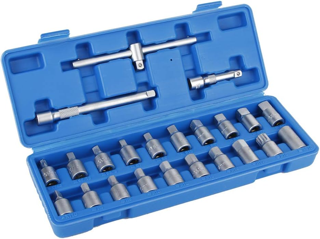 Nutriess Oil Drain Sump Screw Removal Kit 23 Pcs Set 3 8In Car Repairing Tool Efficient Screw Sleeve Wrench for Automotive Maintenance image number 4
