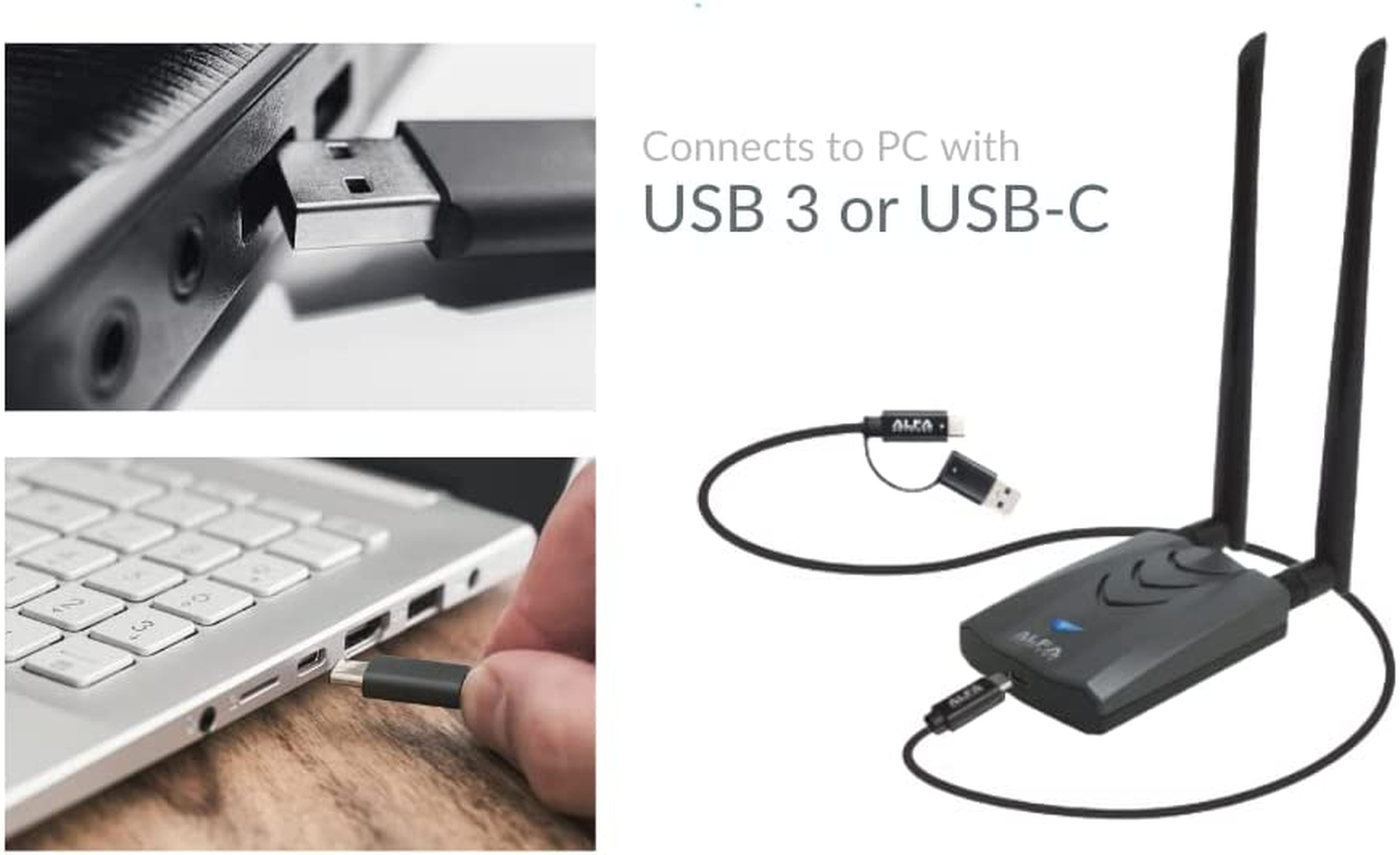 ALFA Network AWUS036AXML 802.11Axe Wifi 6E USB 3.0 Adapter AXE3000, Tri Band 6 Ghz, Gigabit Speed up to 3Gbps image number 6