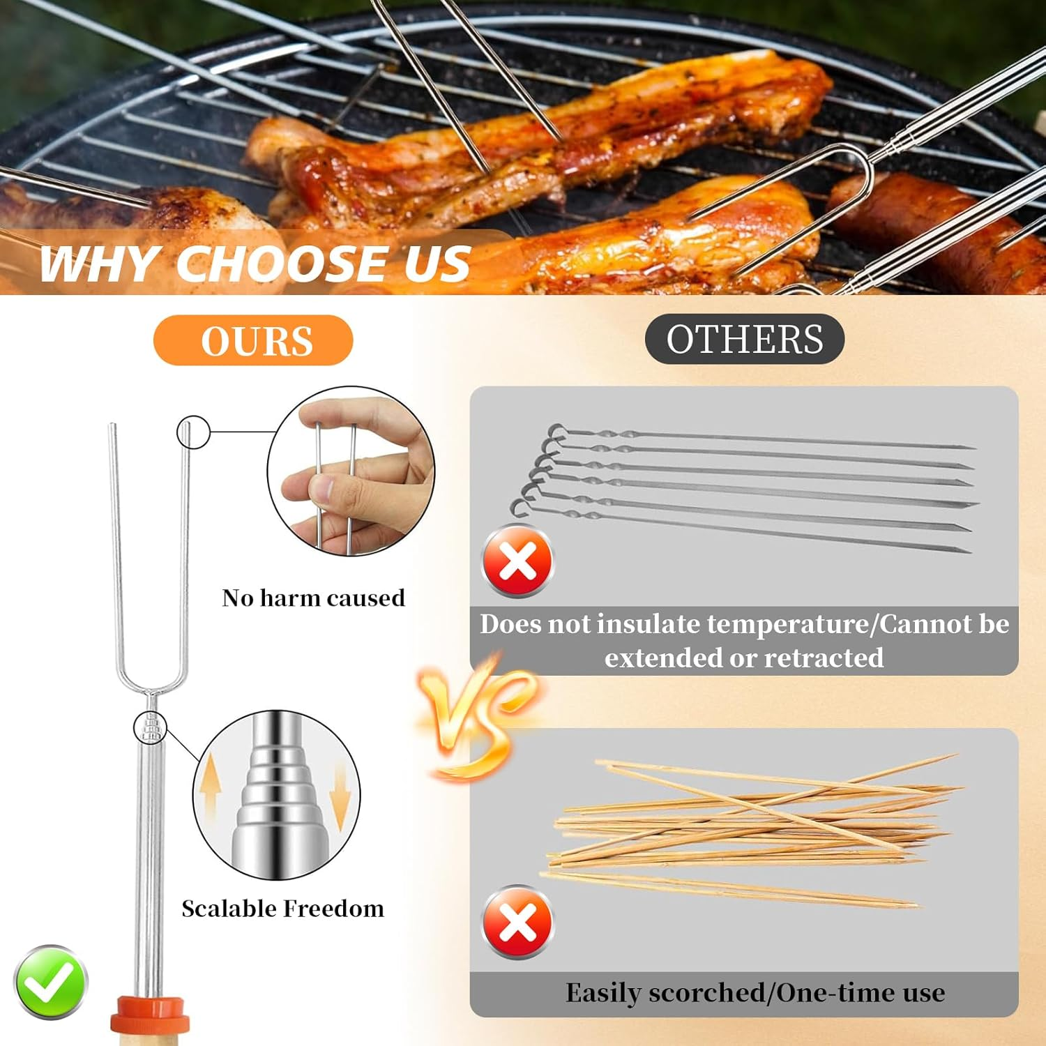 Telescoping Marshmallow Roasting Sticks, Extra-Long Scalable Smores Skewers for Campfire, Fire Pit, BBQ & Hot Dog - Stainless Steel Extendable Forks for Outdoor Cooking, Camping Picnics (4PCS) image number 1