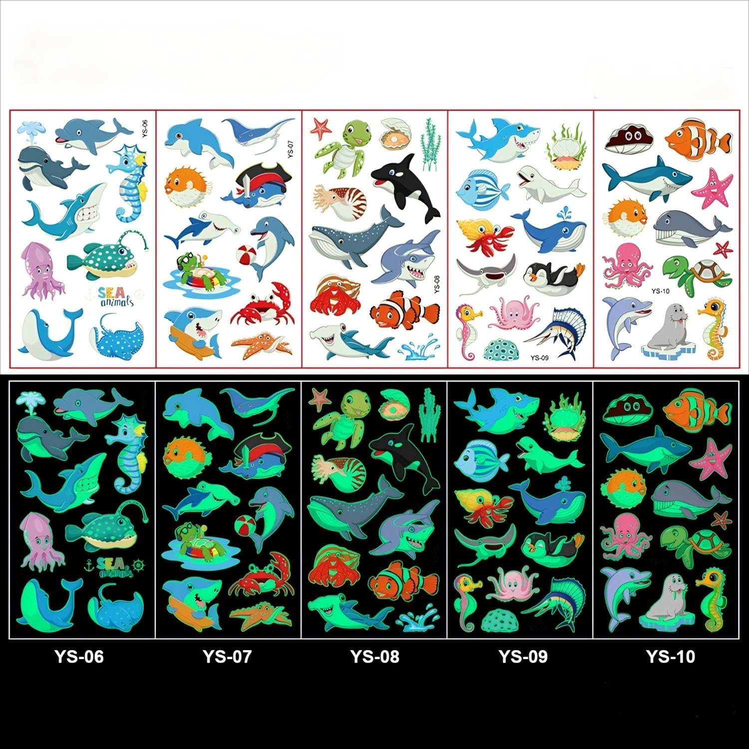 Lehuan 20 Sheets Luminous Tattoo Stickers for Kids, Mixed Style Temporary Cartoon Tattoo, Glow in the Dark Tattoos for Boys and Girls (Pattern 2) image number 5